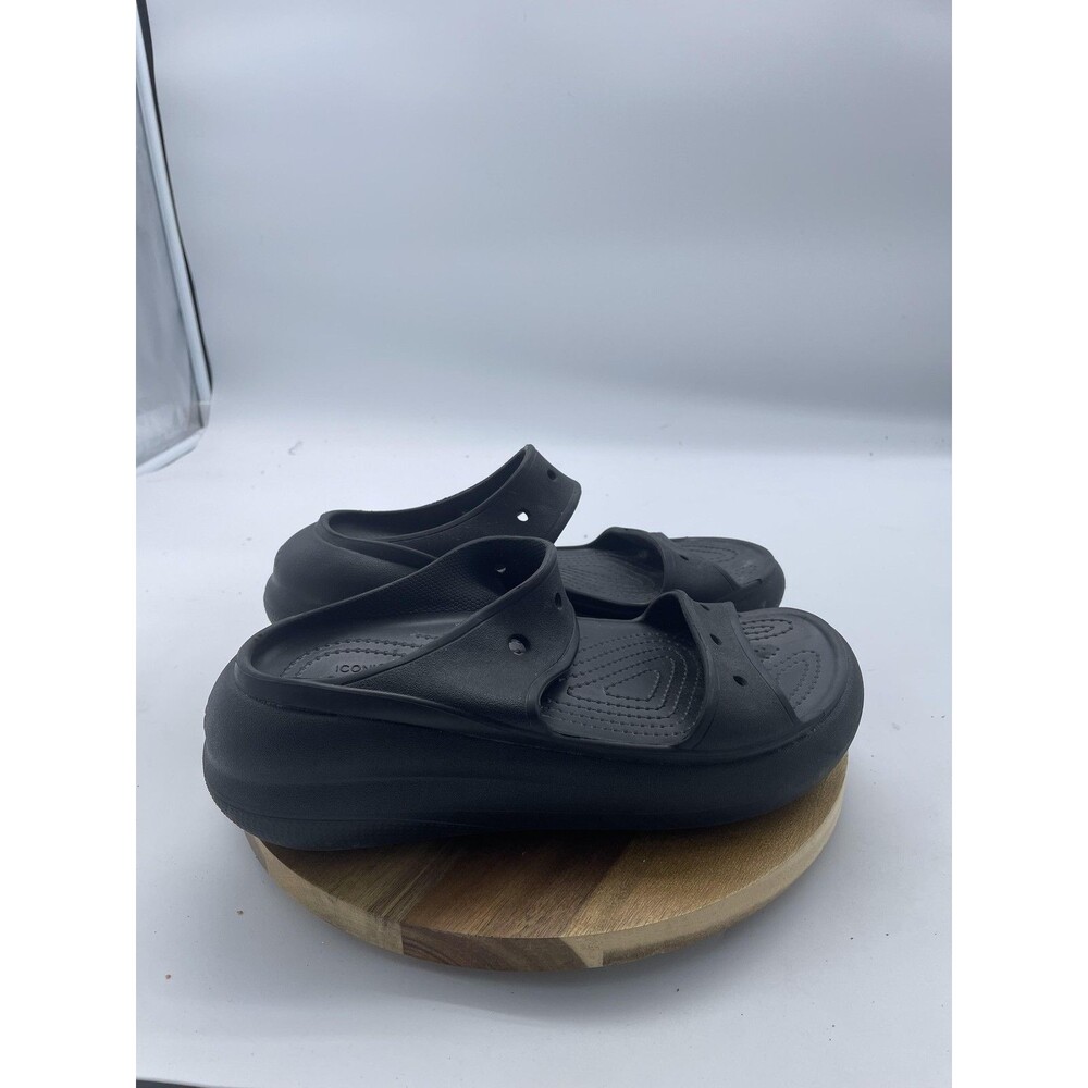 Crocs Crush Sandals Womens 8 Black Platform Two Strap Comfort Slip On Water Shoe